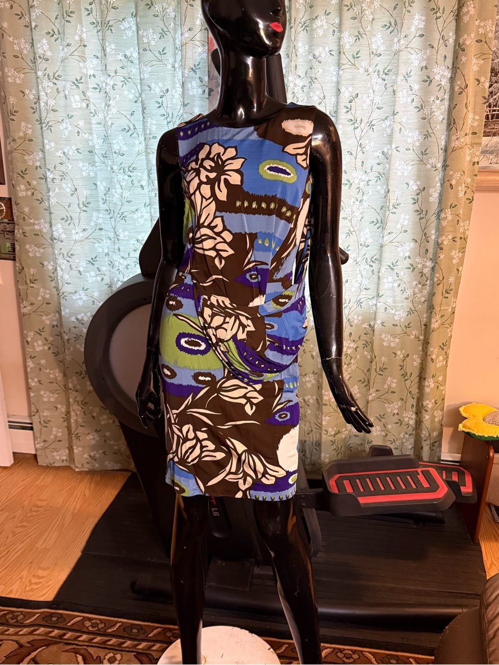 Escada Blue and Green Floral Abstract Sheath Dress Made in Germany